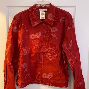 Elliott Lauren Red Floral Denim ZIP Jacket